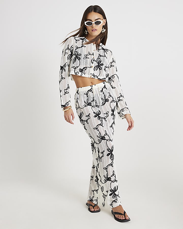 River Island Black Embroidered Beach Crop Top