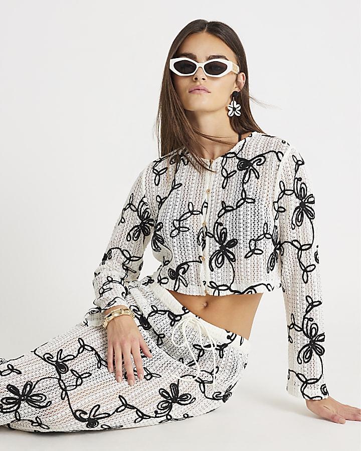 River Island Black Embroidered Beach Crop Top
