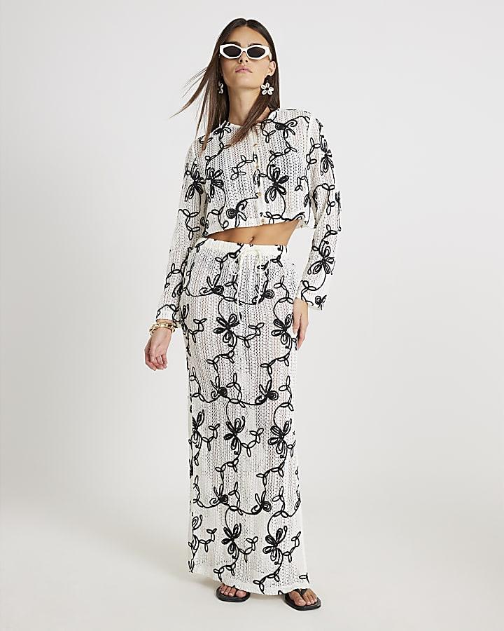 River Island Black Embroidered Beach Maxi Skirt