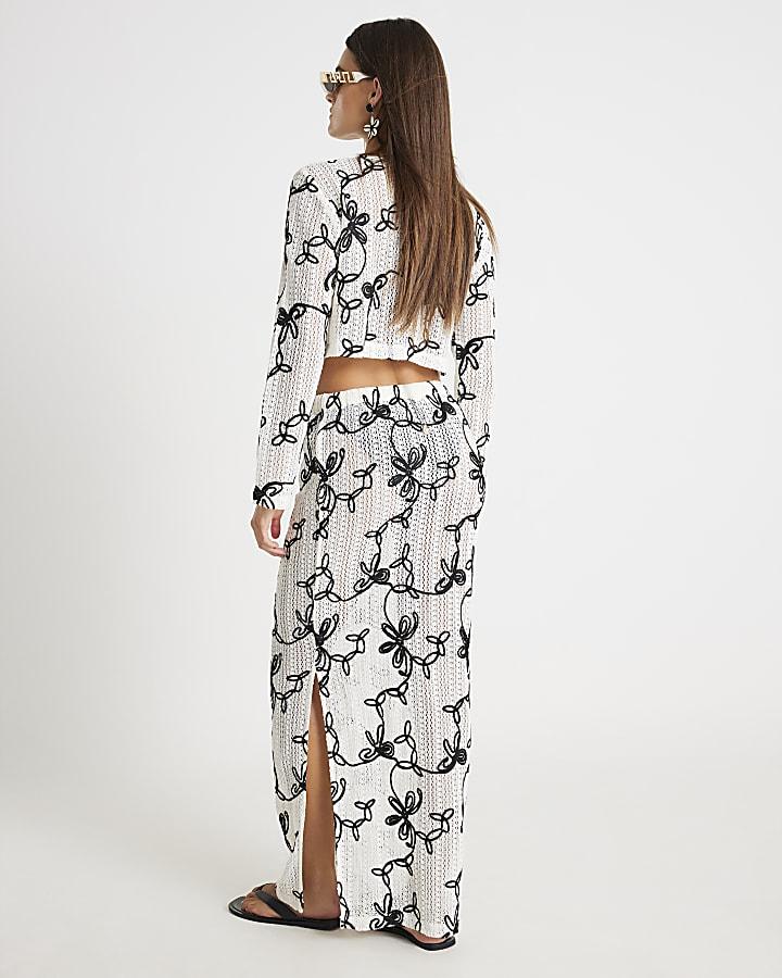 River Island Black Embroidered Beach Maxi Skirt