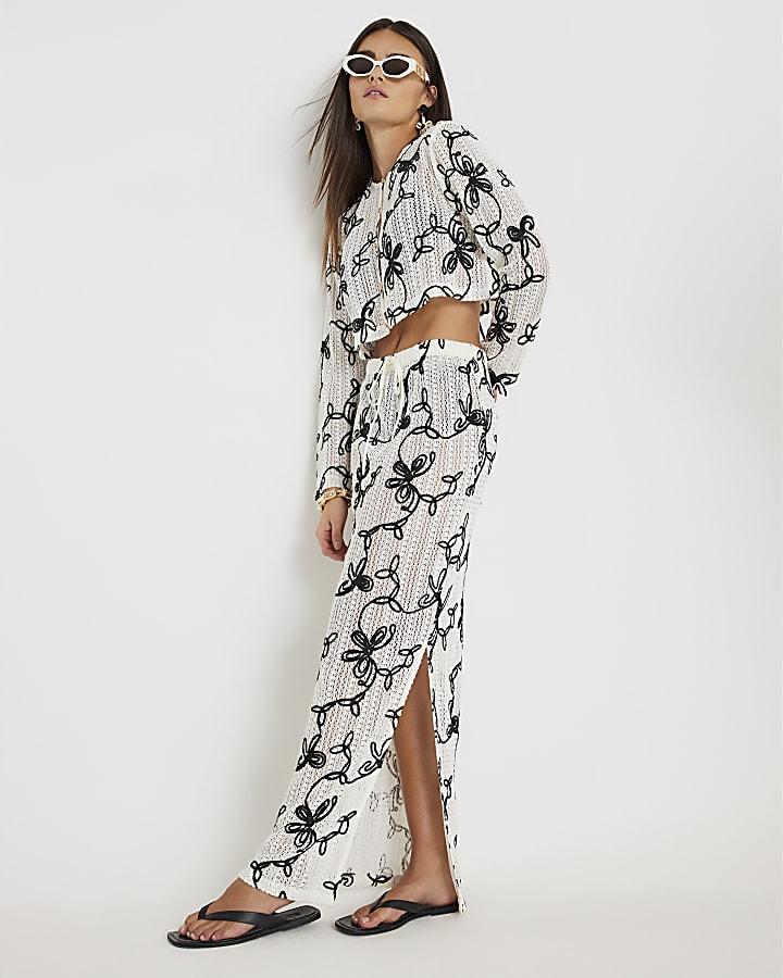 river island Black Embroidered Beach Maxi Skirt
