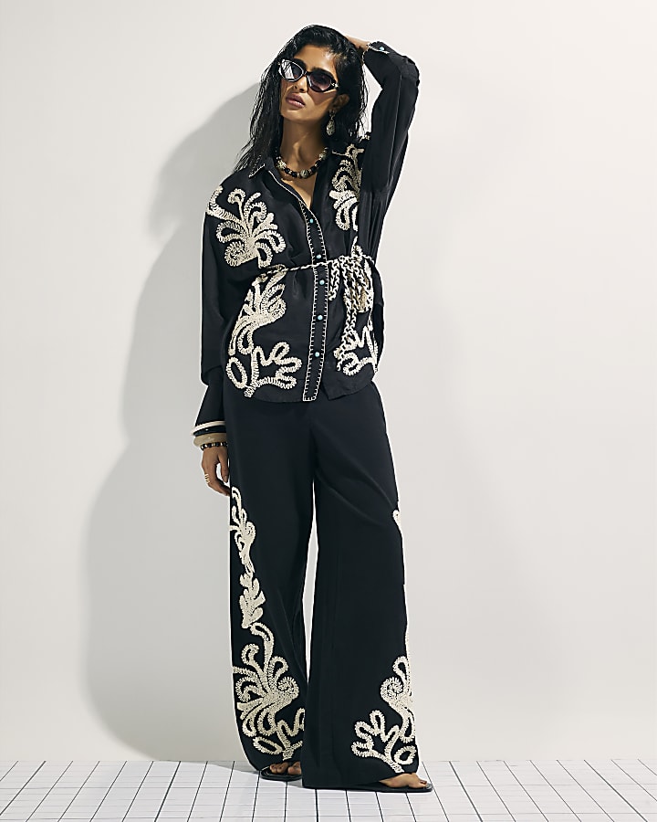 River Island Black Embroidered Beach Shirt
