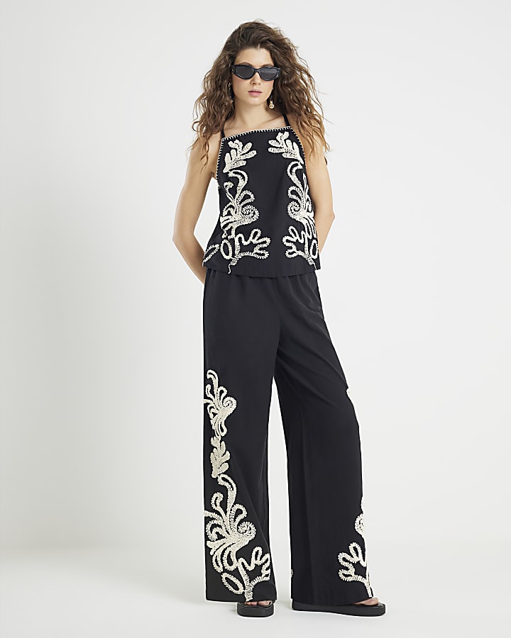 River Island Black Embroidered Tank Top