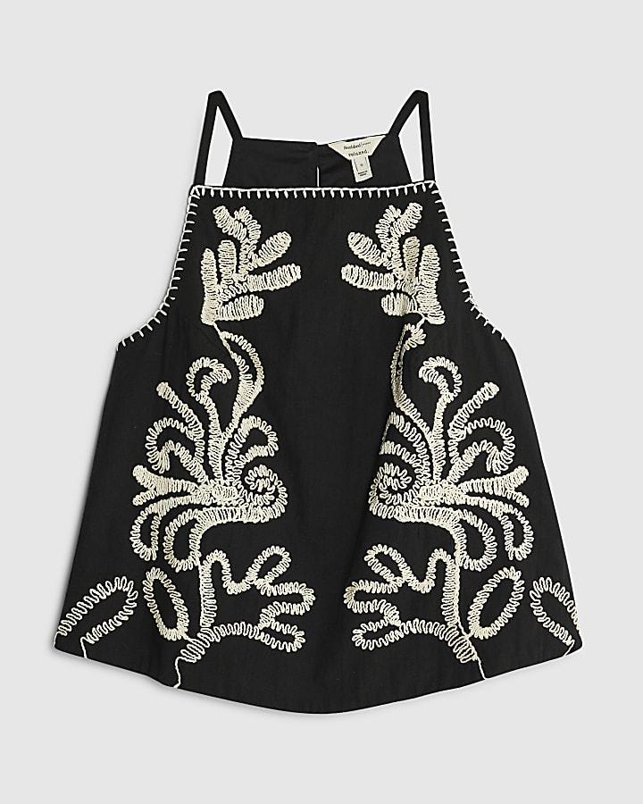 river island Black Embroidered Tank Top