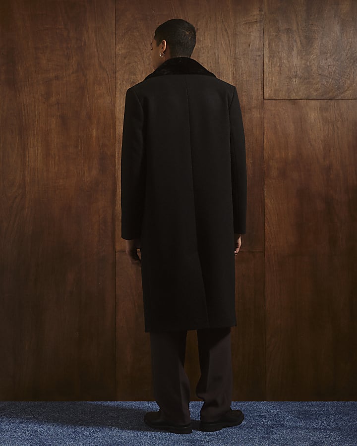 River Island Black Faux Fur Collar Coat