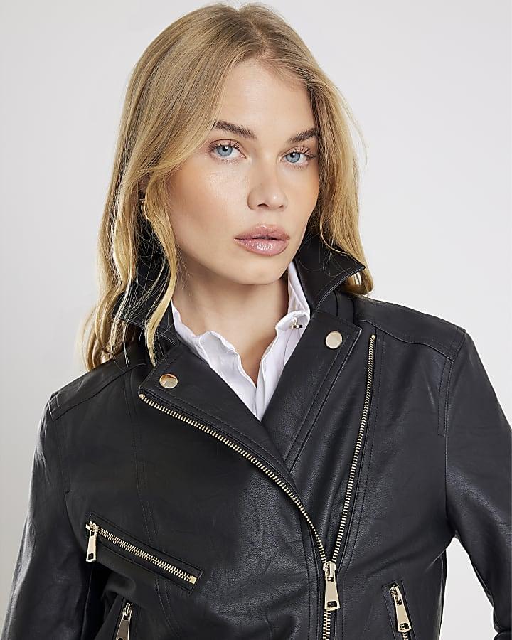 River Island Black Faux Leather Biker Jacket