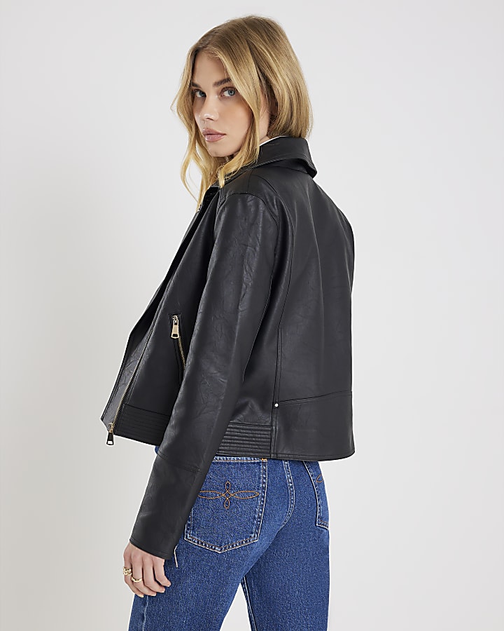 River Island Black Faux Leather Biker Jacket