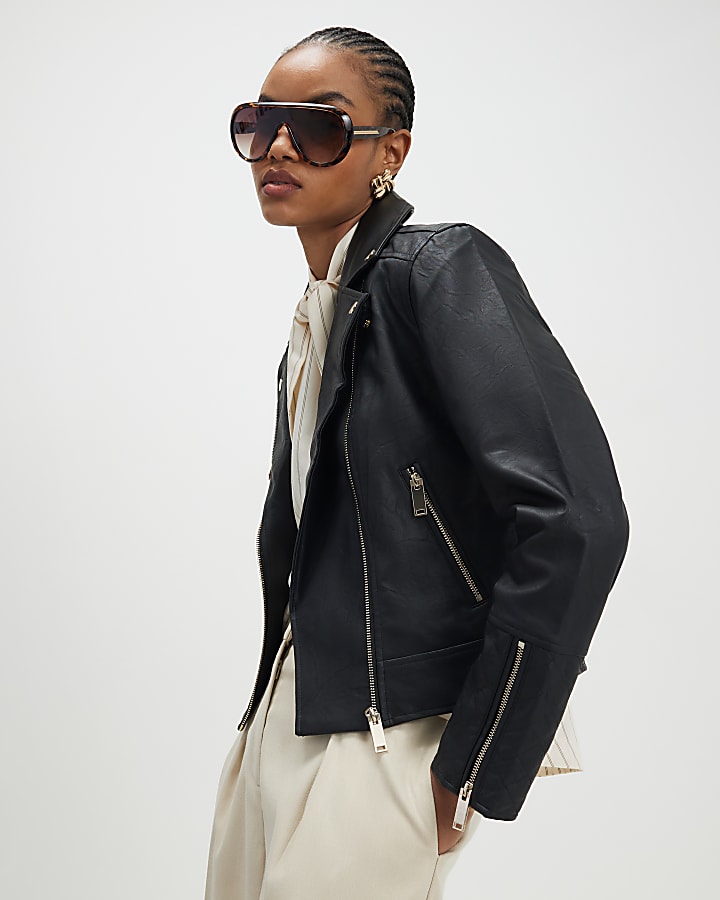 River Island Black Faux Leather Biker Jacket