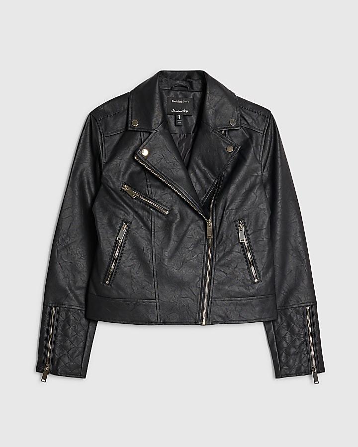 river island Black Faux Leather Biker Jacket