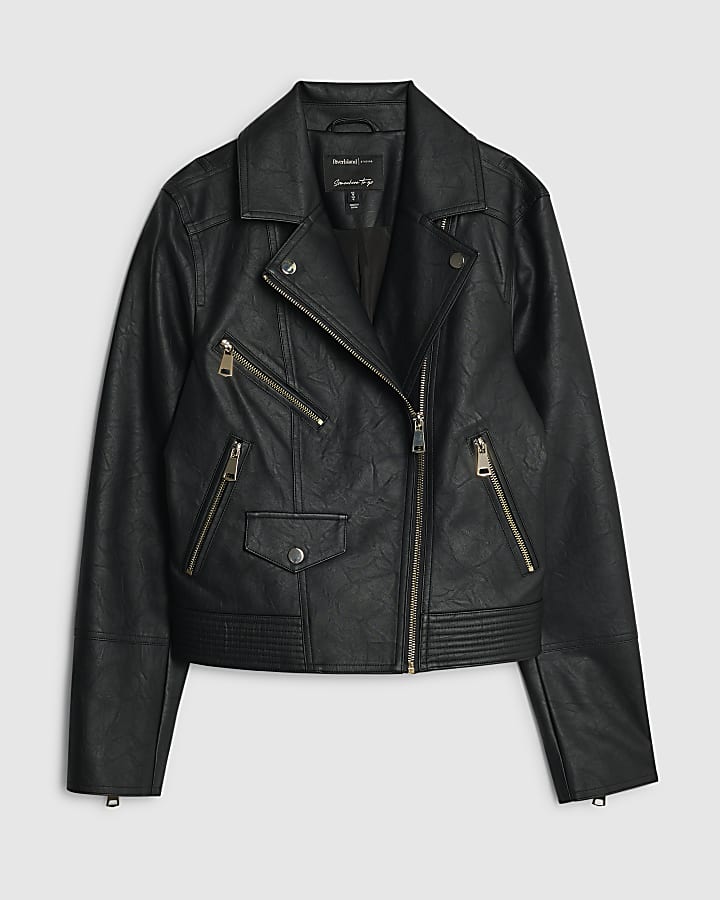 river island Black Faux Leather Biker Jacket
