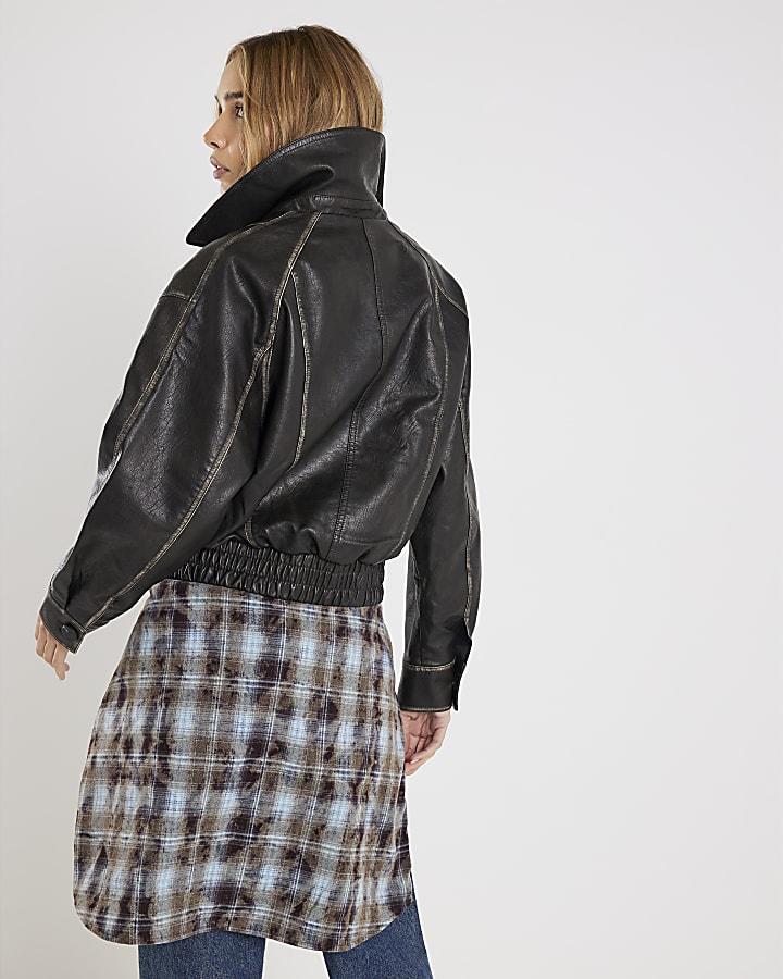 River Island Black Faux Leather Bomber Jacket