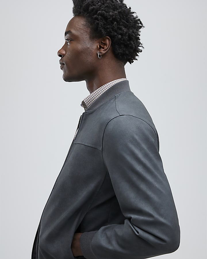 River Island Black Faux Leather Bomber Jacket