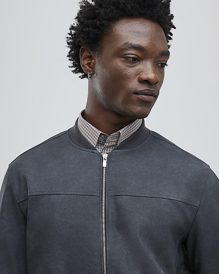 River Island Black Faux Leather Bomber Jacket