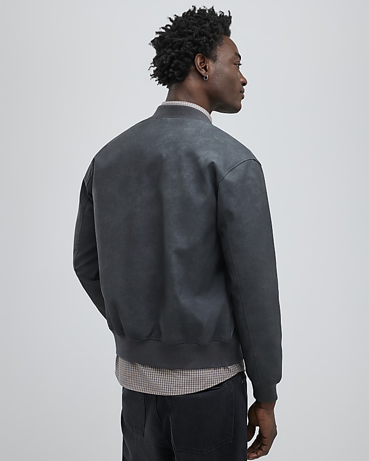 River Island Black Faux Leather Bomber Jacket