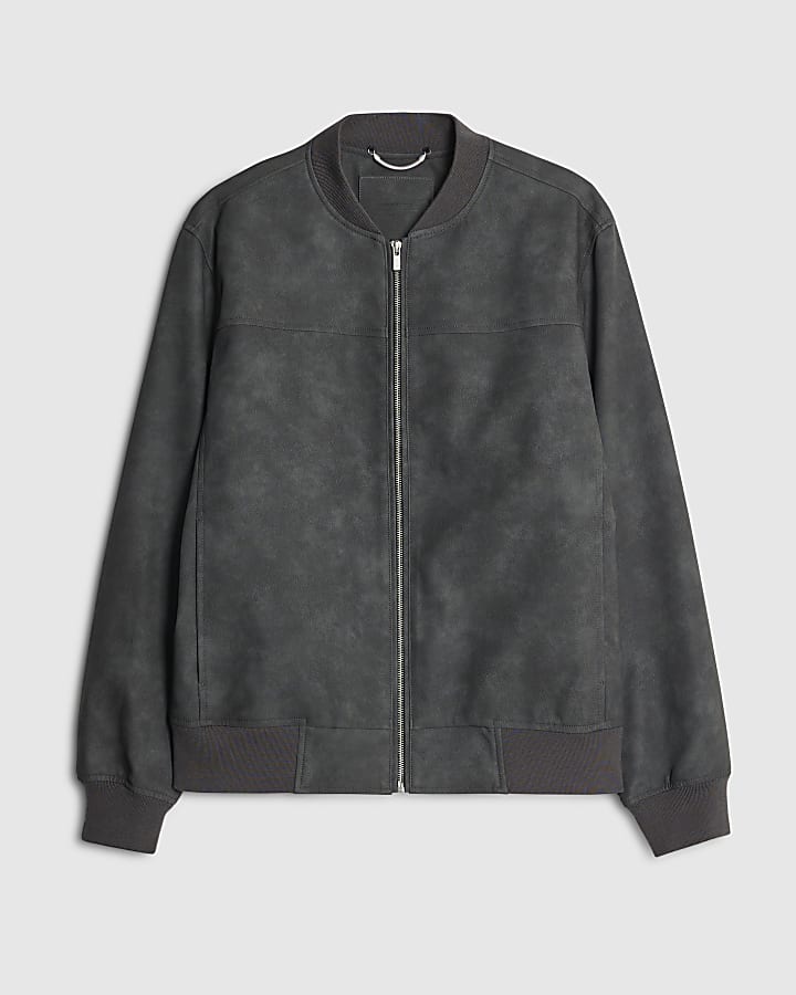 river island Black Faux Leather Bomber Jacket