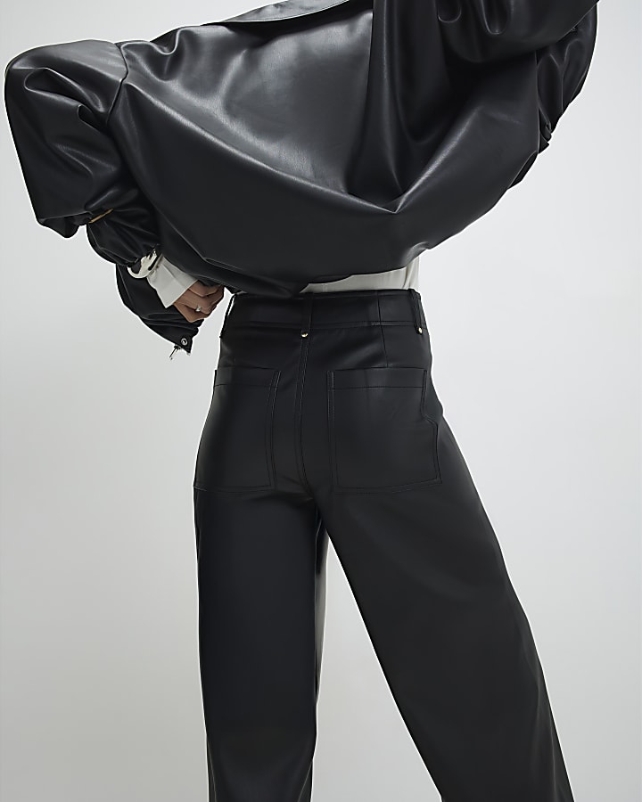 River Island Black Faux Leather Cropped Trousers