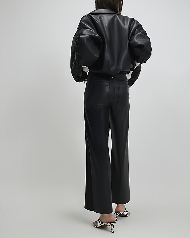 River Island Black Faux Leather Cropped Trousers