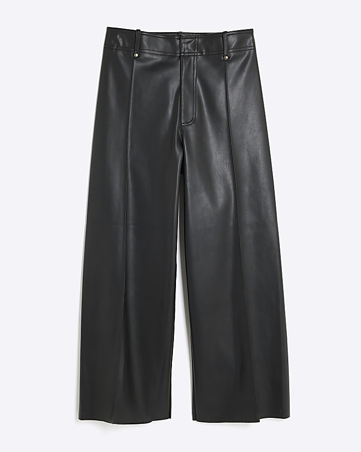 river island Black Faux Leather Cropped Trousers