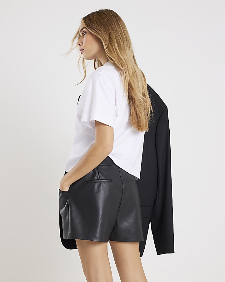 River Island Black Faux Leather Elasticated Shorts