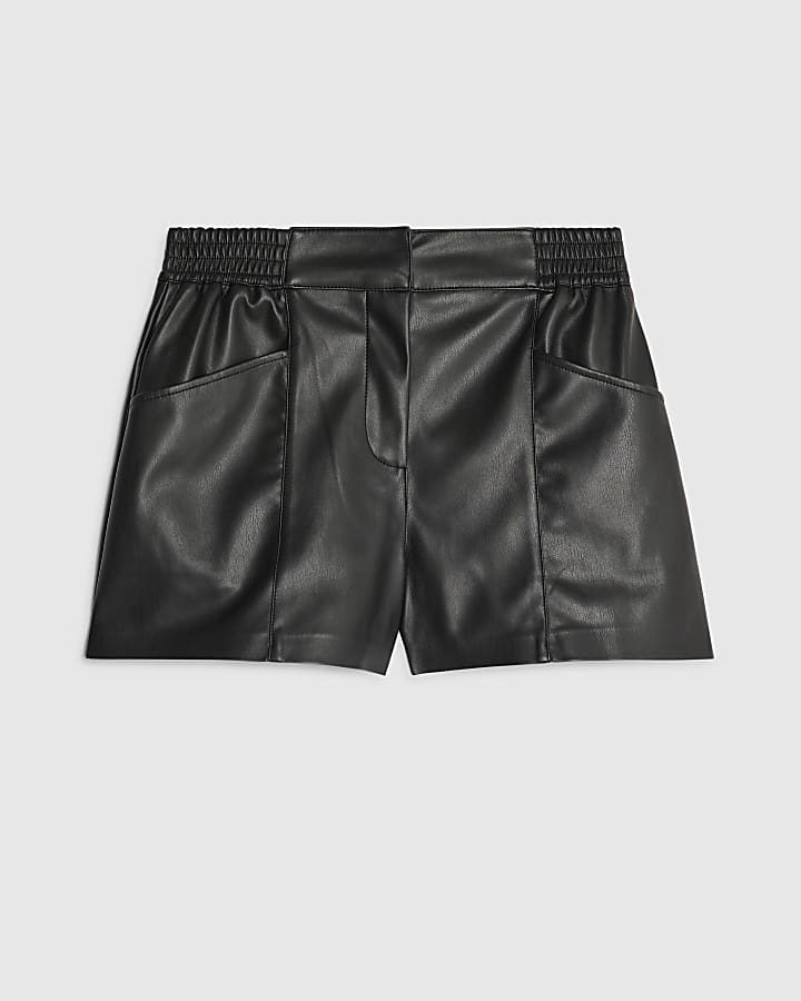 river island Black Faux Leather Elasticated Shorts