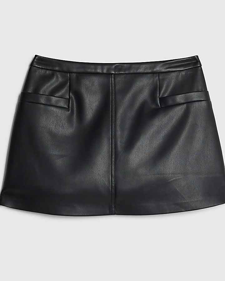 river island Black Faux Leather Flippy Skort