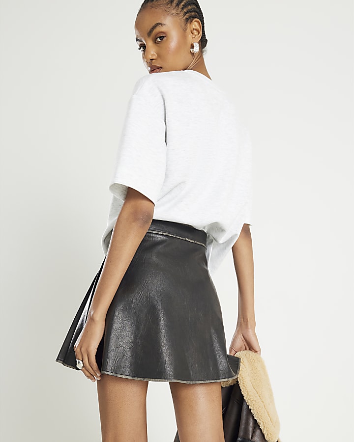 River Island Black Faux Leather Pleated Mini Skirt