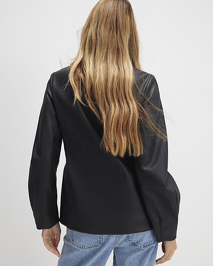 River Island Black Faux Leather Sculpted Blazer