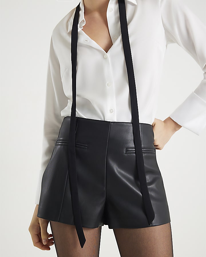 River Island Black Faux Leather Shorts