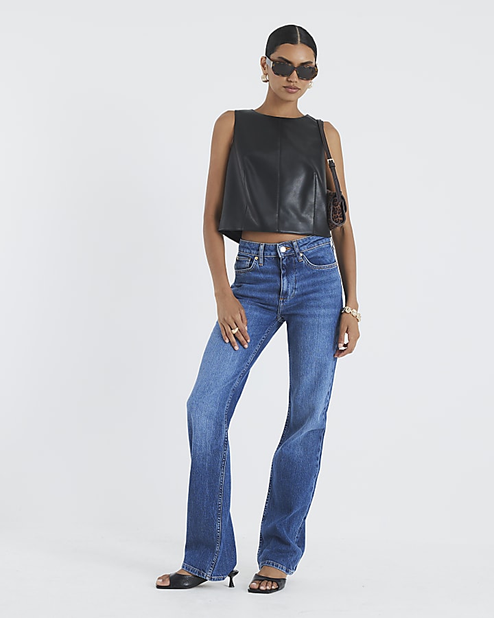 River Island Black Faux Leather Sleeveless Top