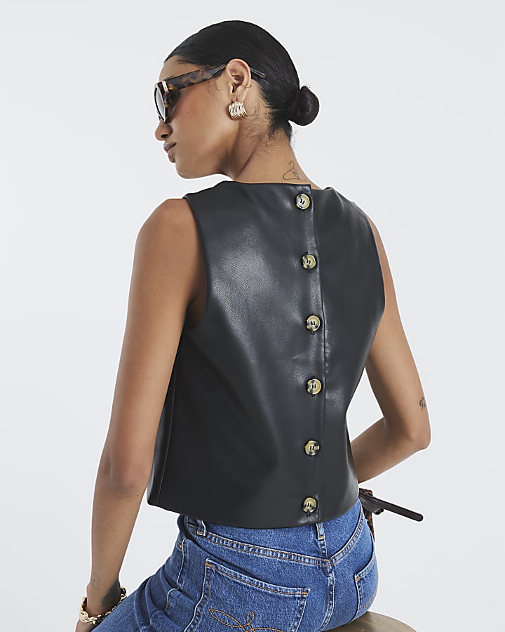 River Island Black Faux Leather Sleeveless Top