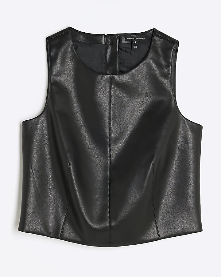 river island Black Faux Leather Sleeveless Top