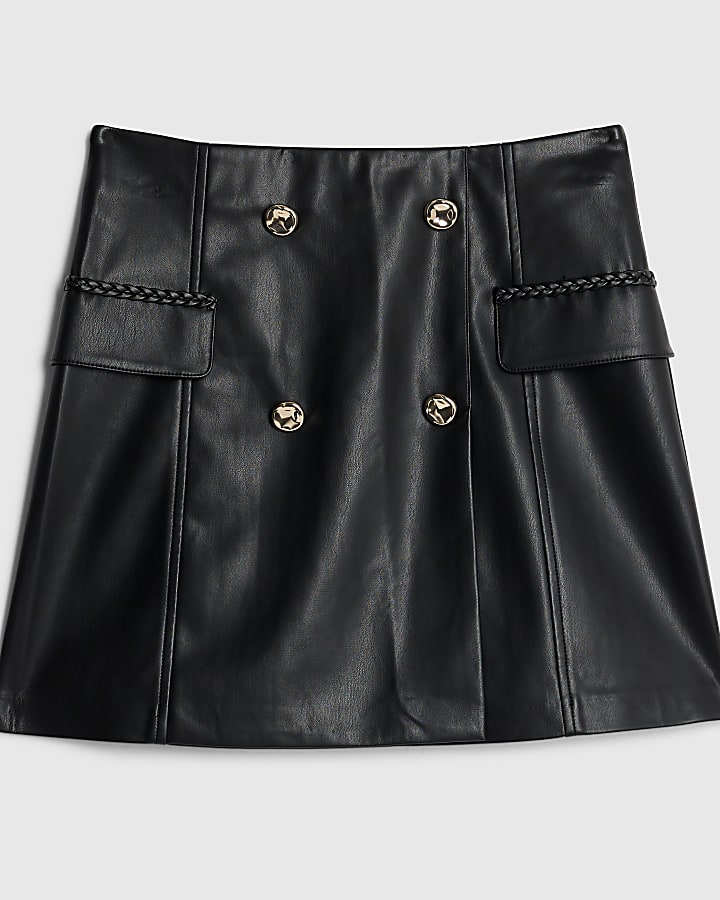 river island Black Faux Leather Wrap Mini Skirt