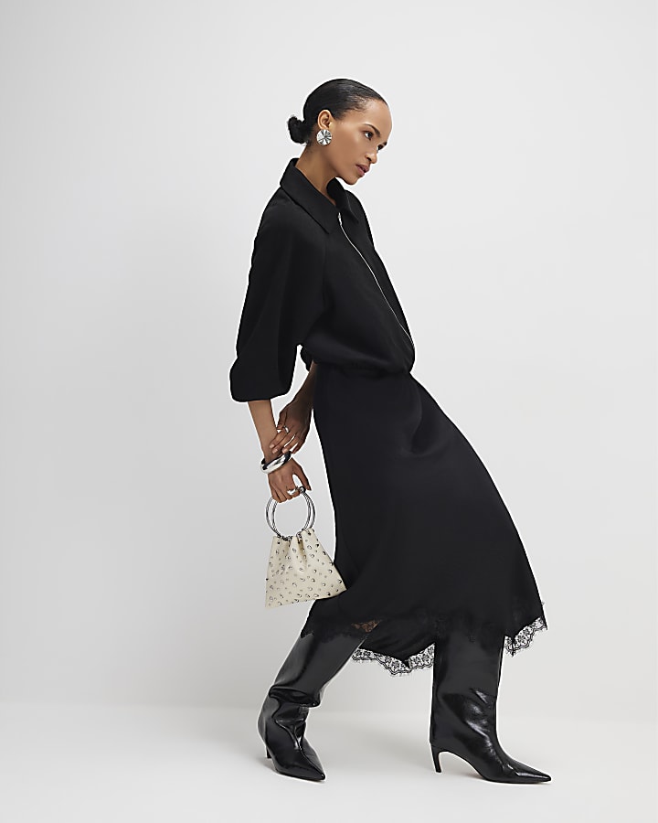 River Island Black Faux Suede Bomber Jacket