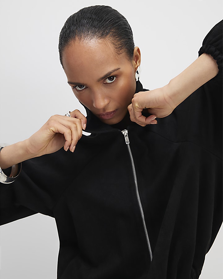 River Island Black Faux Suede Bomber Jacket
