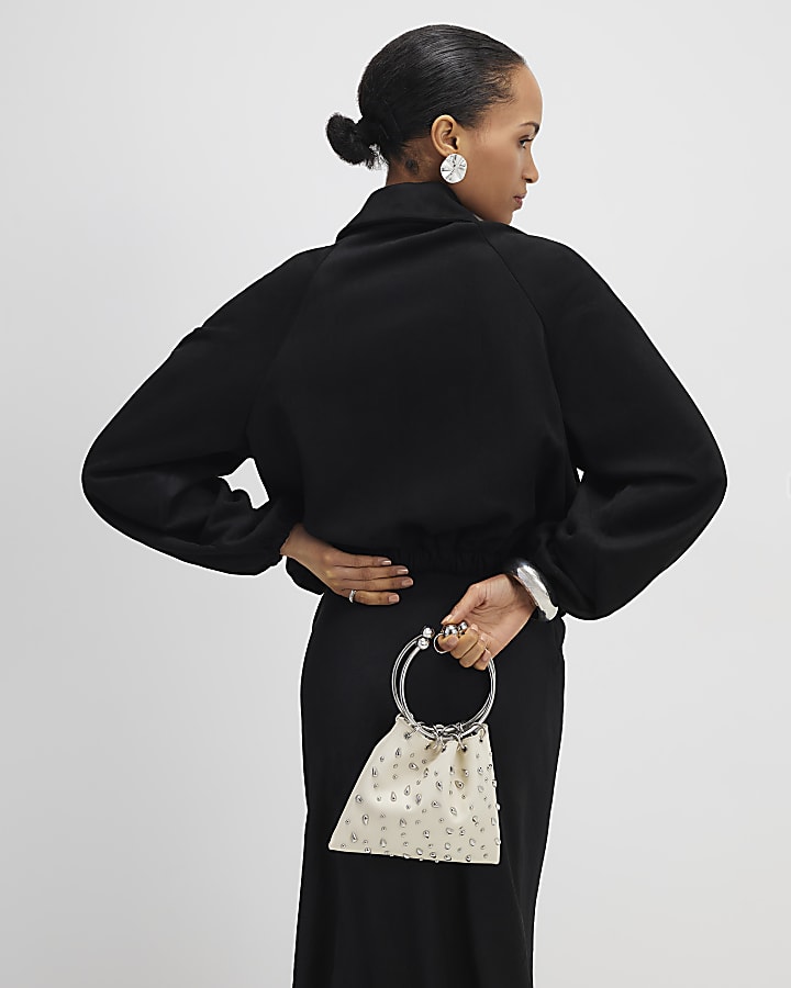 River Island Black Faux Suede Bomber Jacket