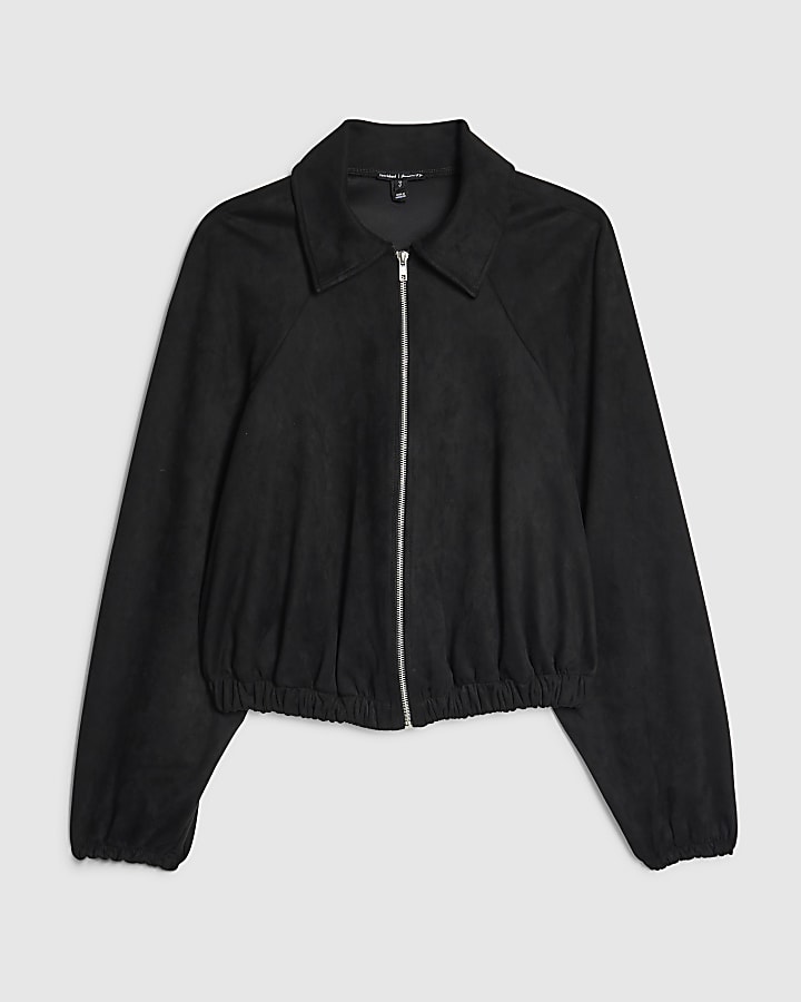 river island Black Faux Suede Bomber Jacket