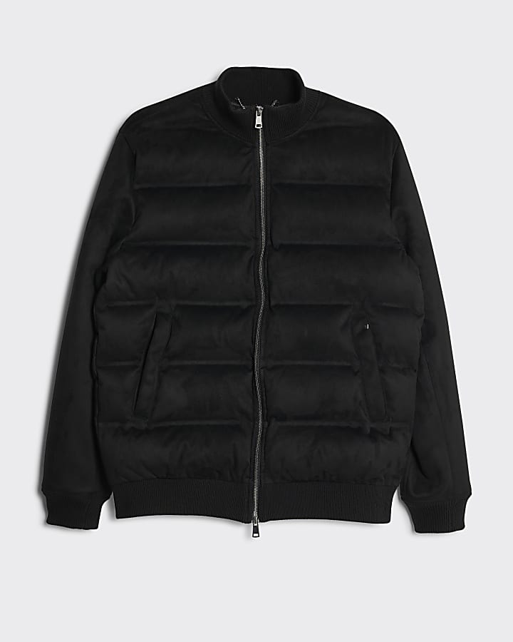river island Black Faux Suede Hybrid Jacket