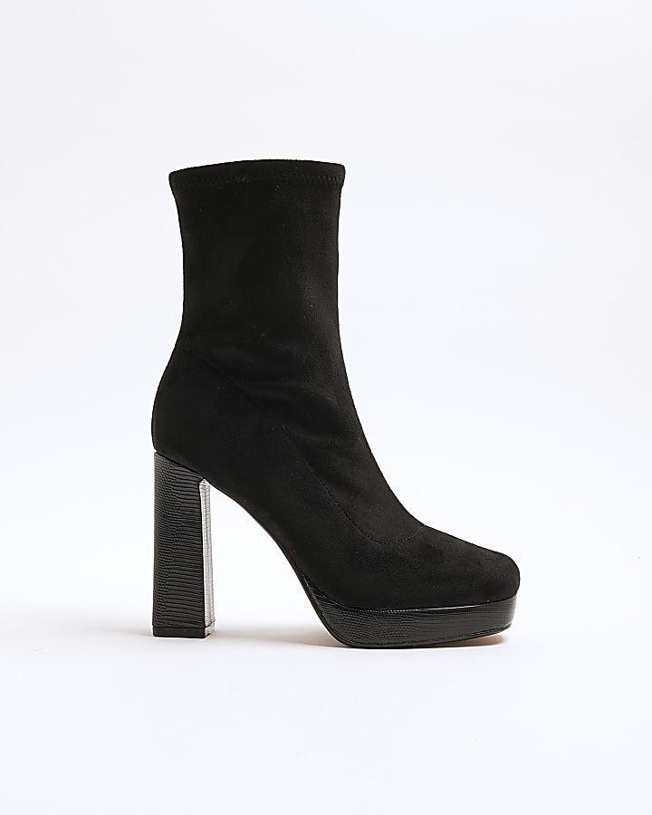 River Island Black Faux Suede Platform Sock Boots
