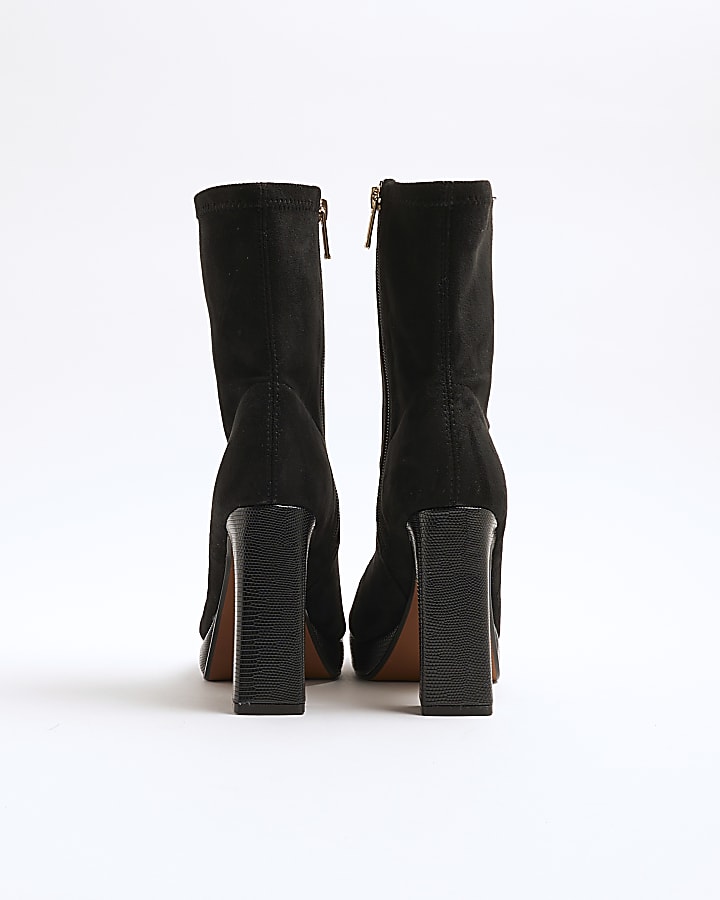 River Island Black Faux Suede Platform Sock Boots