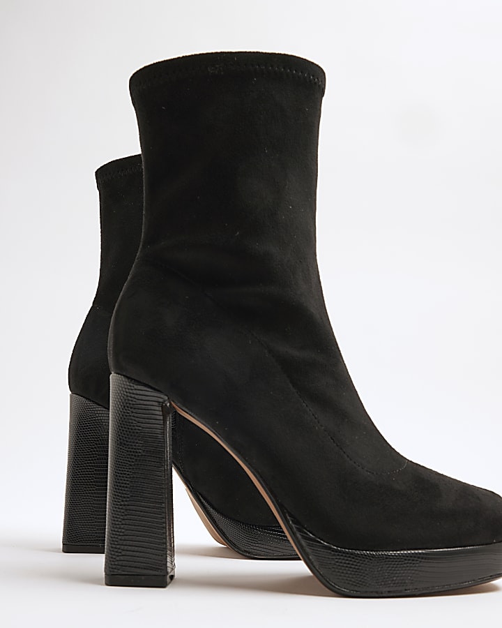 river island Black Faux Suede Platform Sock Boots