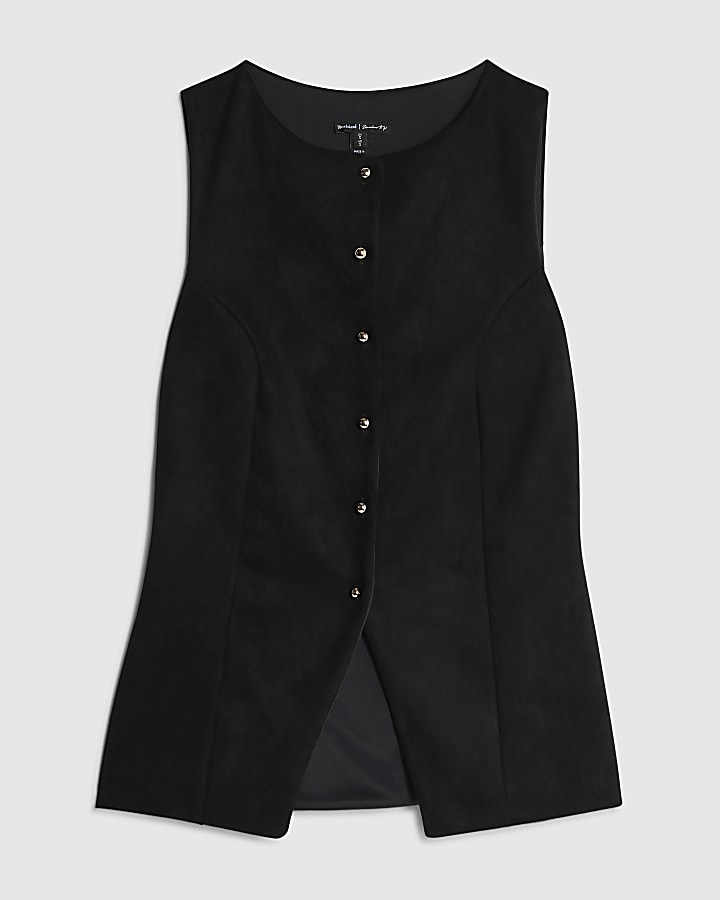 river island Black Faux Suede Sleeveless Waistcoat