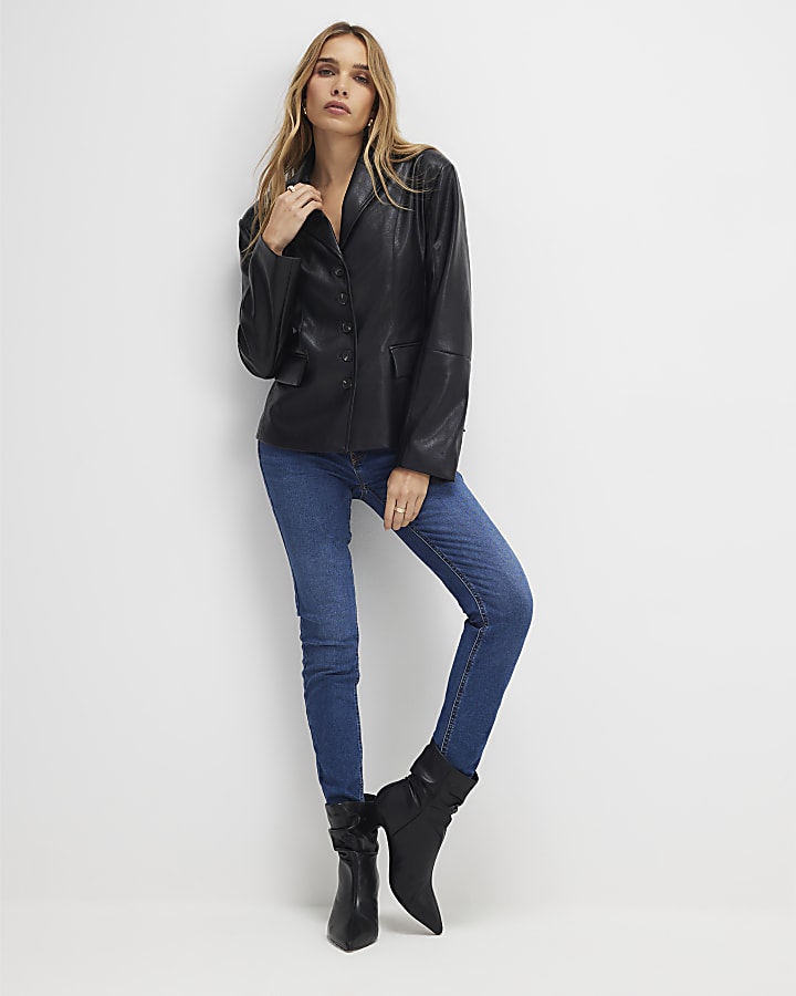 River Island Black Fitted Faux Leather Blazer