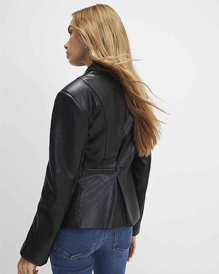 River Island Black Fitted Faux Leather Blazer