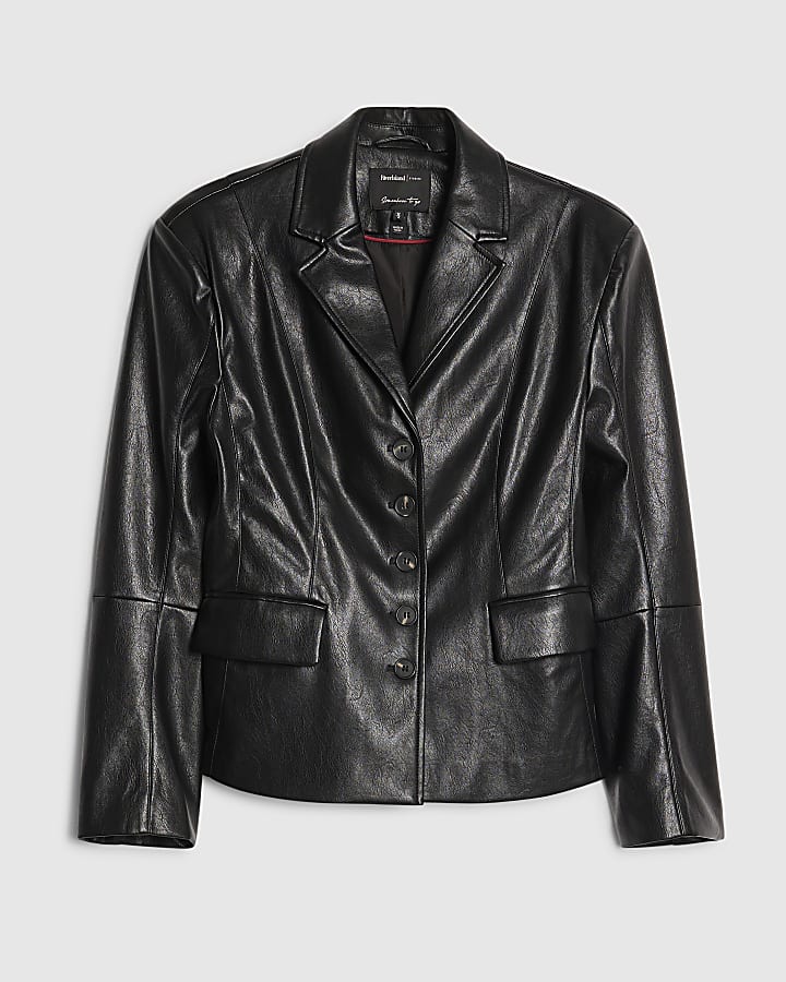 river island Black Fitted Faux Leather Blazer