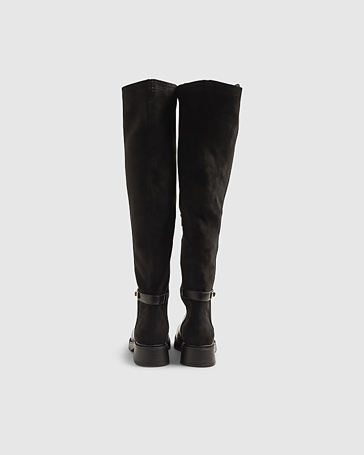 River Island Black Flat Over The Knee Riding Boots