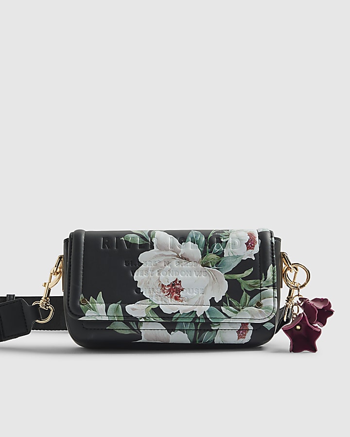 River Island Black Floral Cross Body Bag