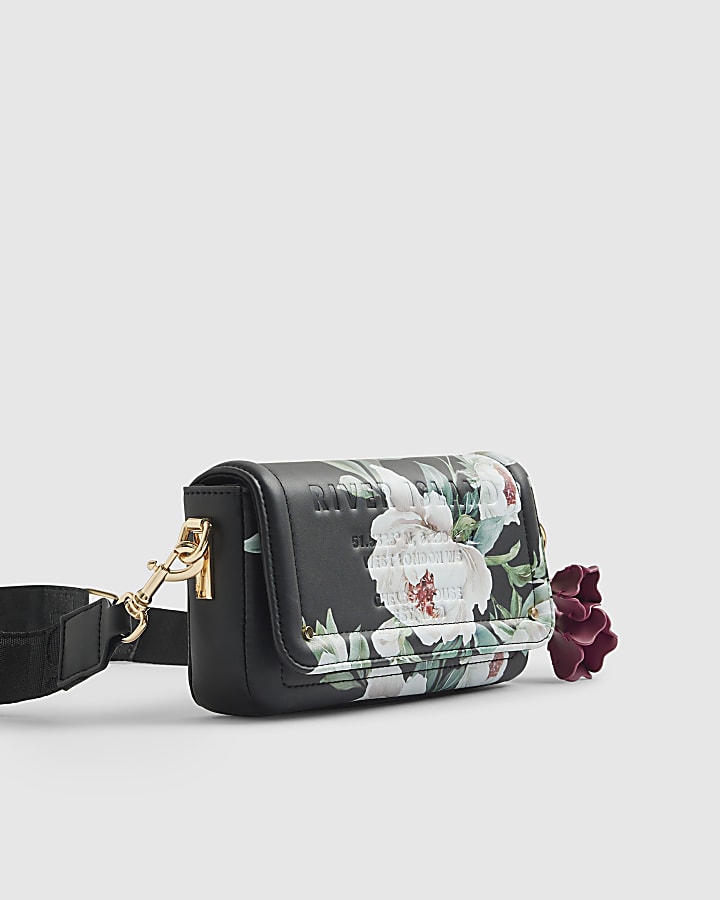 River Island Black Floral Cross Body Bag