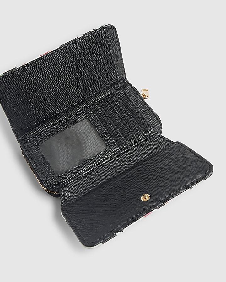 River Island Black Floral Flap Zip Around Purse