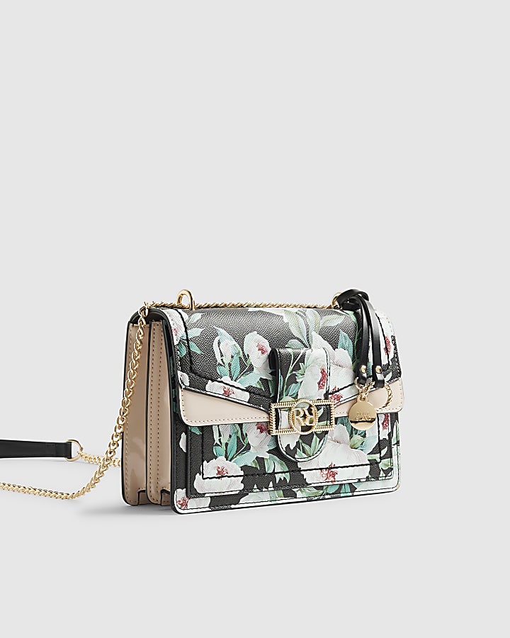 River Island Black Floral Panelled Shoulder Bag