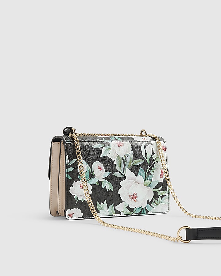 River Island Black Floral Panelled Shoulder Bag